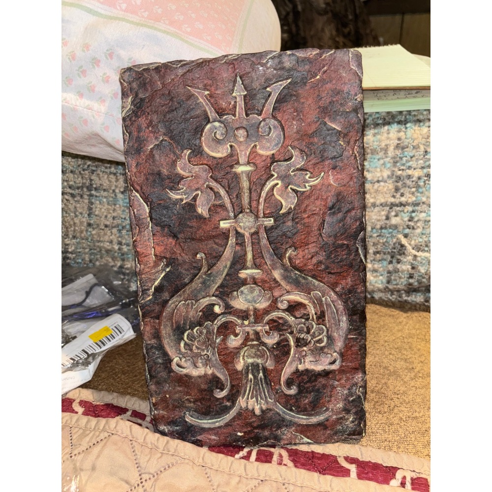 Set of 5 Ornate Relief Carved Slate Wall Tiles Bronze Copper Mediterranean Decor